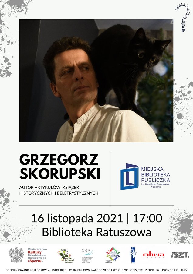 Plakat informujący o spotkaniu Grzegorzem Skorupskim