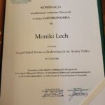 Zdjęcie dyplomu - nominacji na eliminacje centralne Olimpiady w bloku Gastronomia dla Moniki Lach
