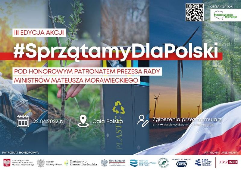Plakat promujący III edycję akcji SprzątamyDlaPolski W tle napisu zdjęcia przyrody polskiejd