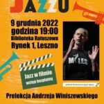 Plakat informujący o prelekcji Andrzeja Winiszewskiego Jazz w filmie