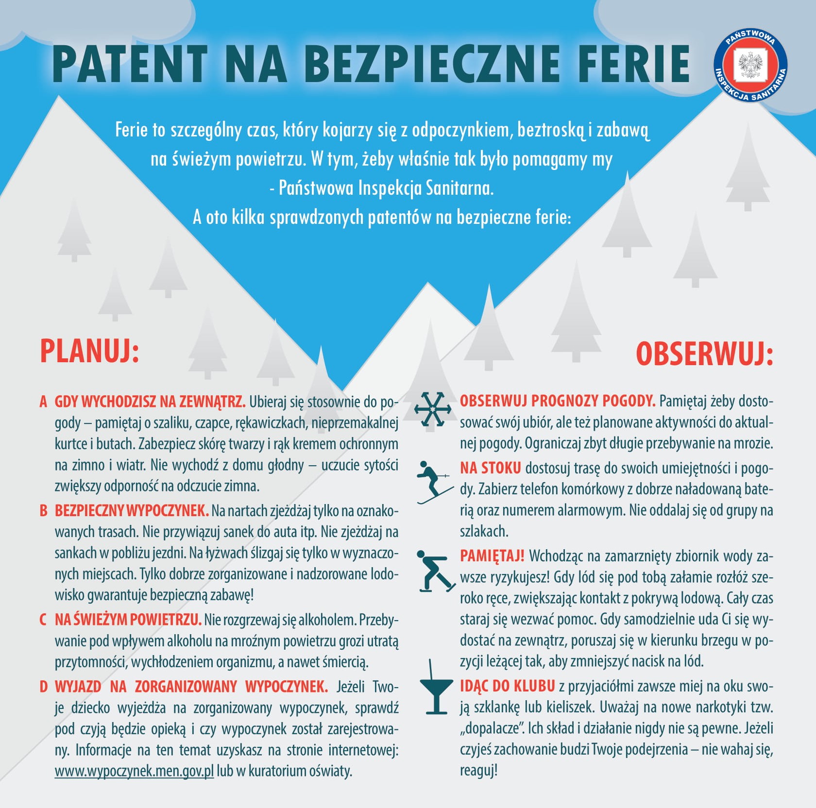 Plakat Patent na bezpieczne ferie