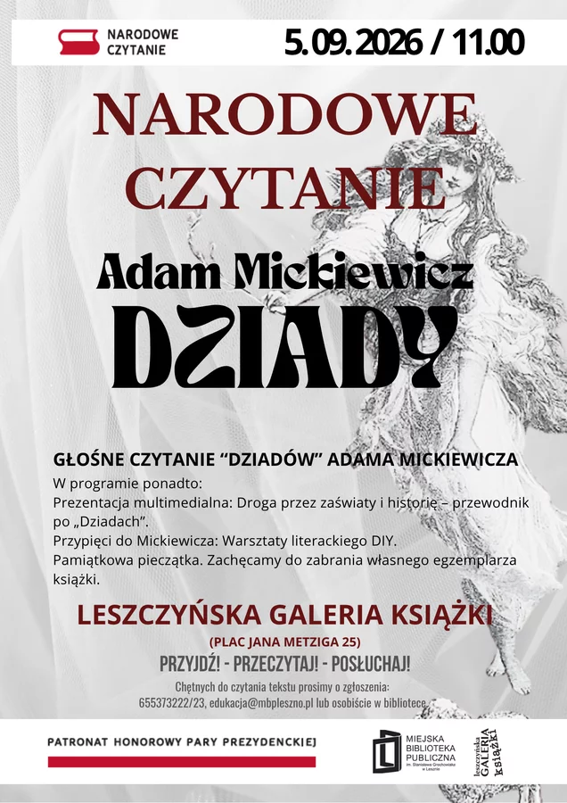 Plakat zapraszający na Narodowe czytanie 2026